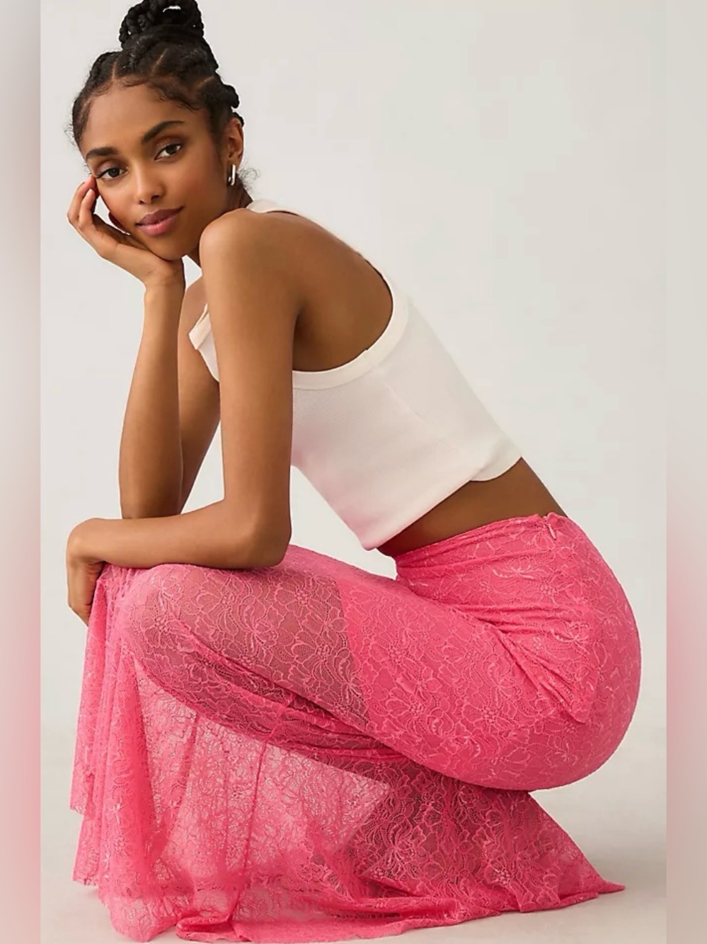 Anthropologie NWT Pink Sheer Lace Mermaid Skirt Size 14